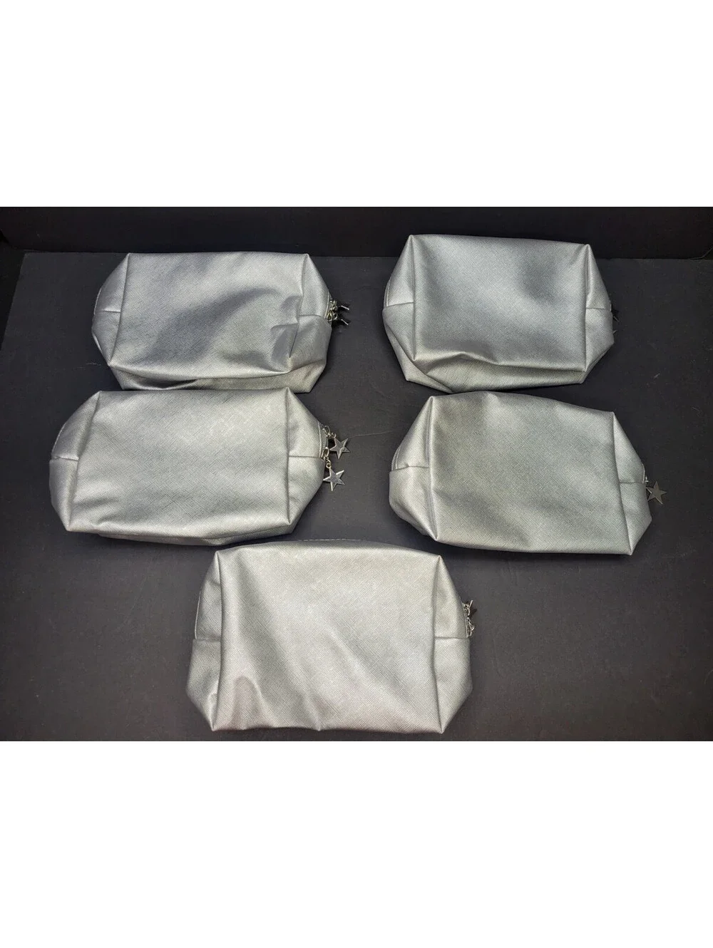 x6 Metallic Silver Makeup Cosmetics Zip Travel Pouch Toiletry Bag Faux Leather